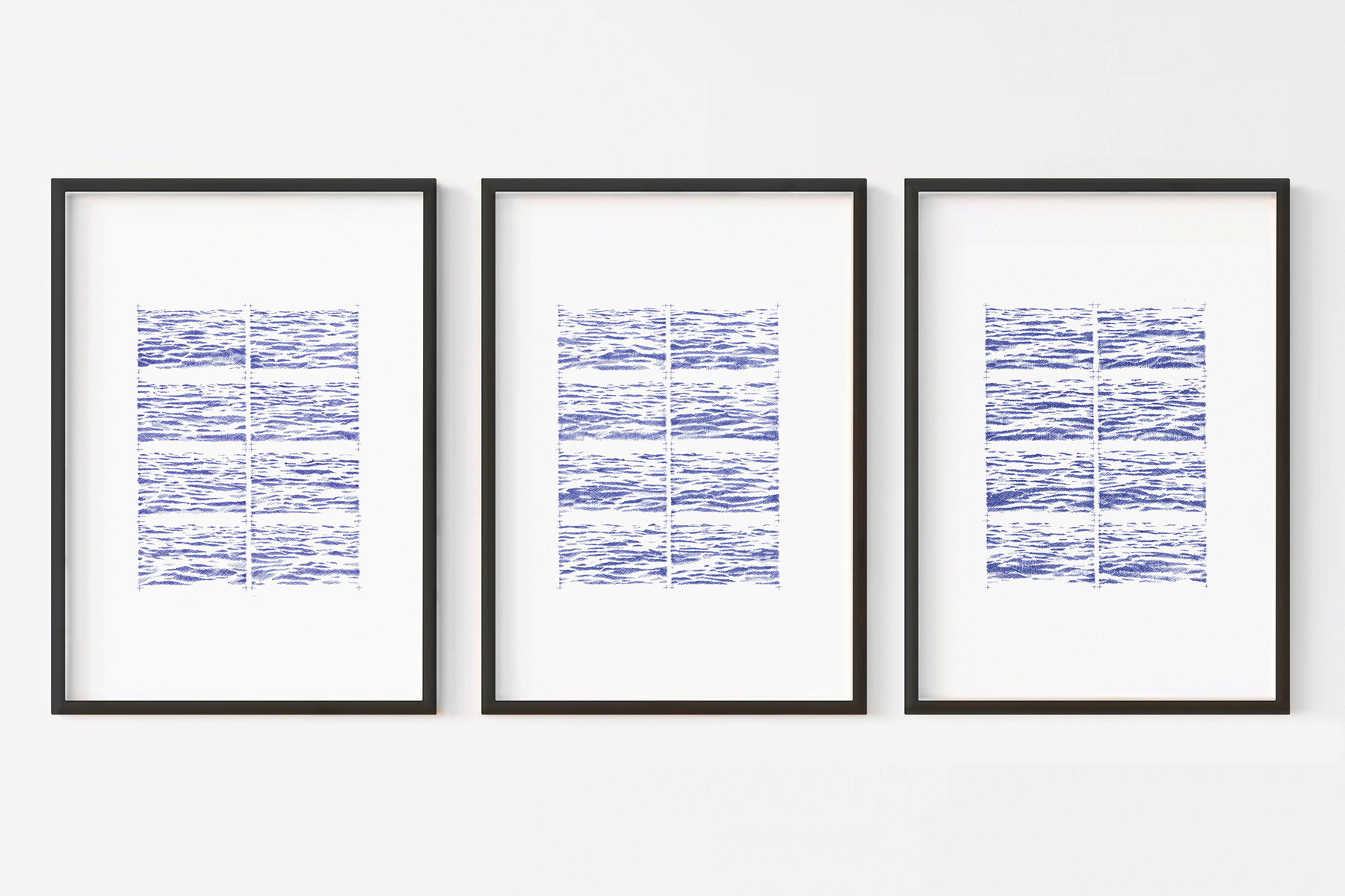 Eaux II, 2020 - Stylo à bille BIC sur papier - tryptique 21x30 cm - Inès de Chefdebien